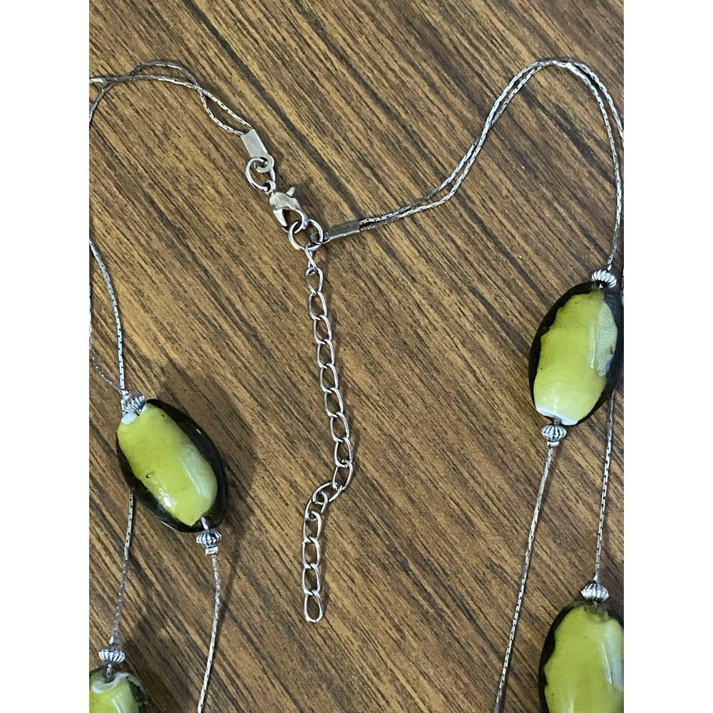 Art Glass Double Strand Chain Necklace Green & Black Beads Boho Fairy Whimsygoth - Picture 6 of 9